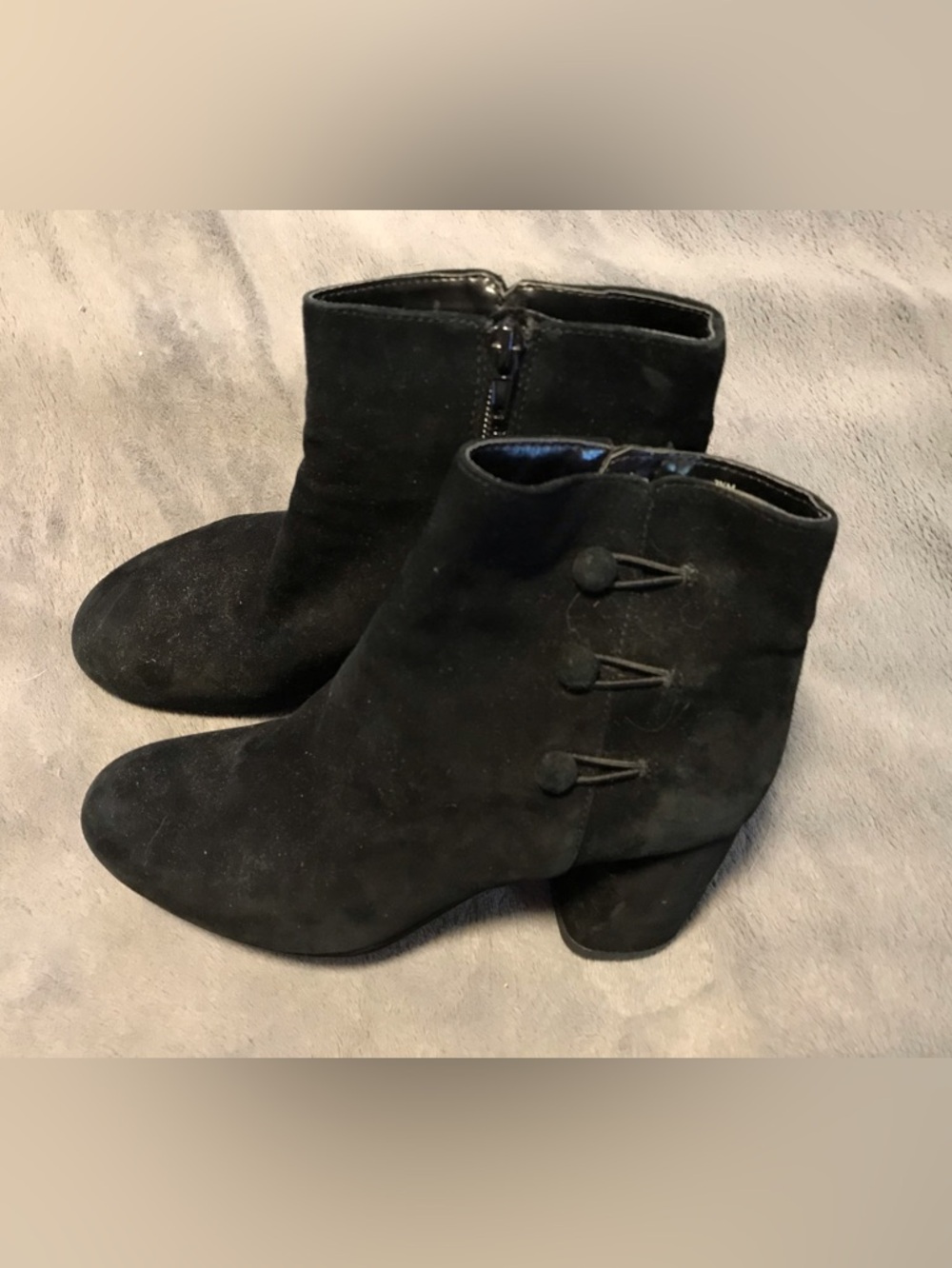 Nine West Black Leather feel like Suede Ankle Booties with Button Trim, 7.5